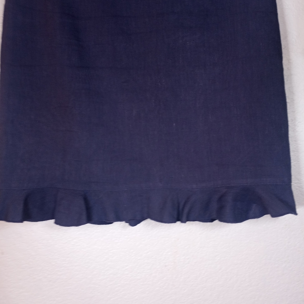 Rebecca Taylor Linen Navy Blue Ruffled Hem Academia  Office Siren Pencil Skirt 8 - Picture 2 of 9
